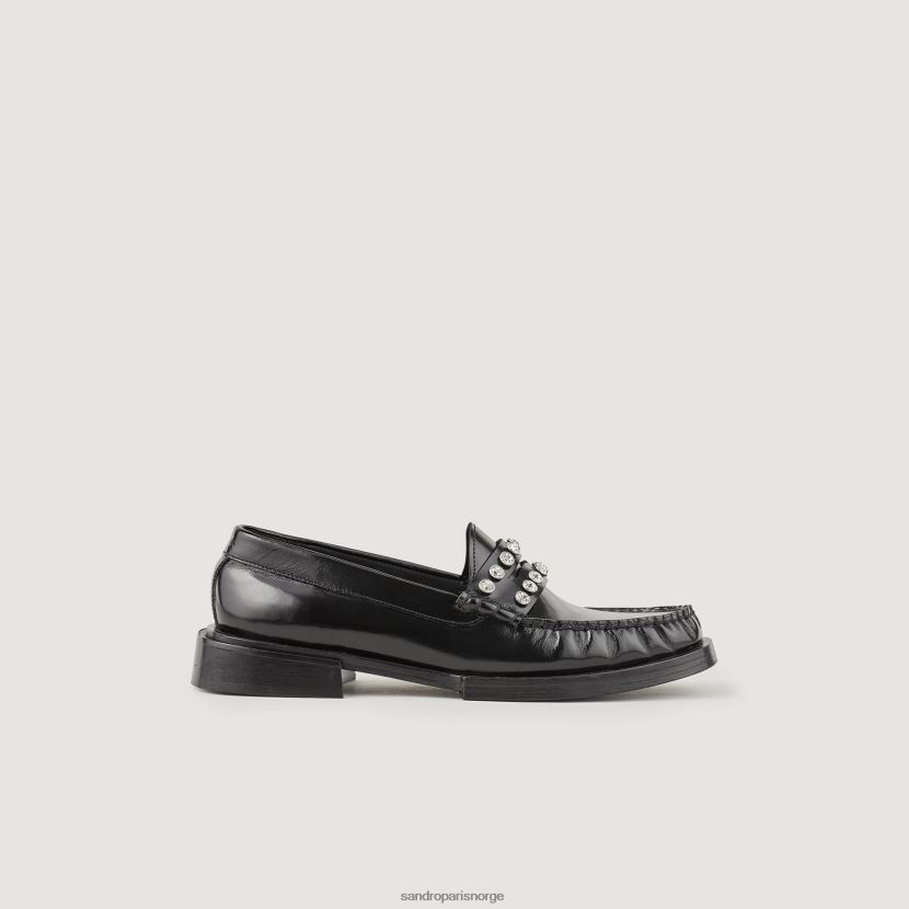 kvinner Sandro Paris svart loafers i skinn med rhinestones fottøy 6FN4LH488