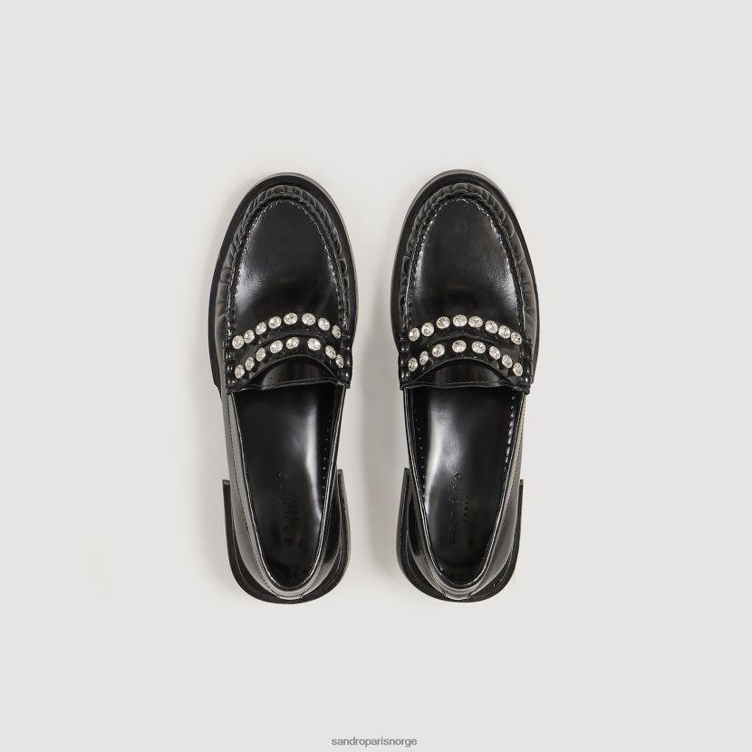 kvinner Sandro Paris svart loafers i skinn med rhinestones fottøy 6FN4LH488