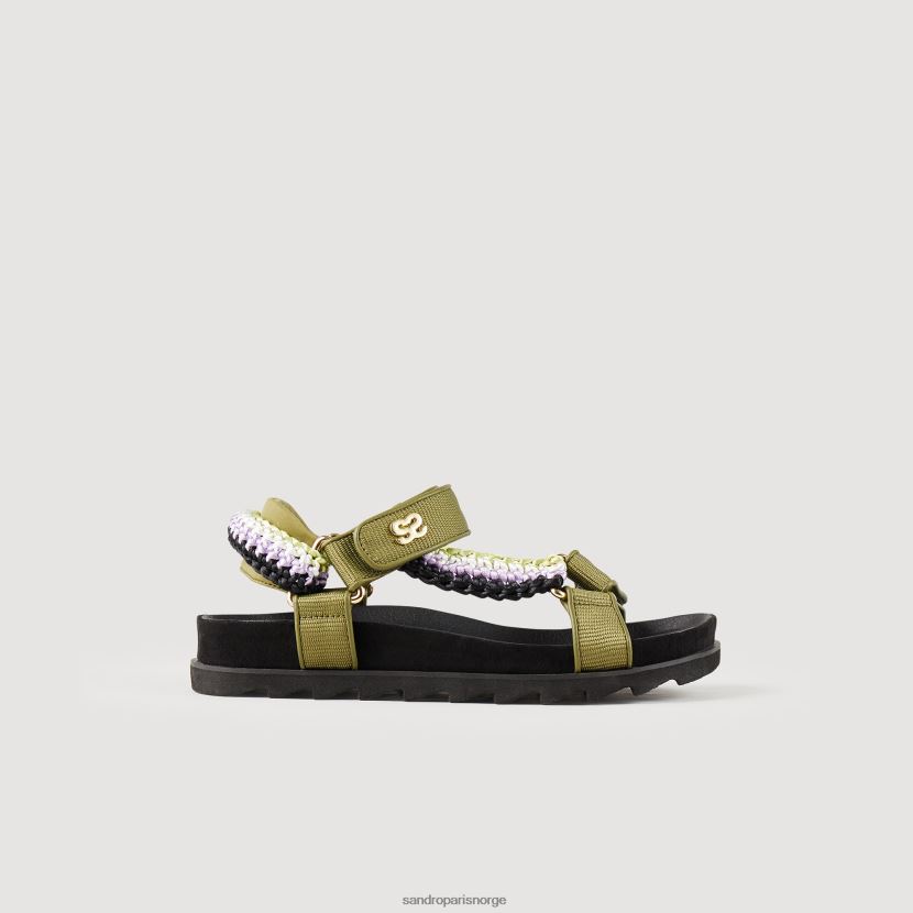 kvinner Sandro Paris olivengrønn sandaler med fargerik flette fottøy 6FN4LH486