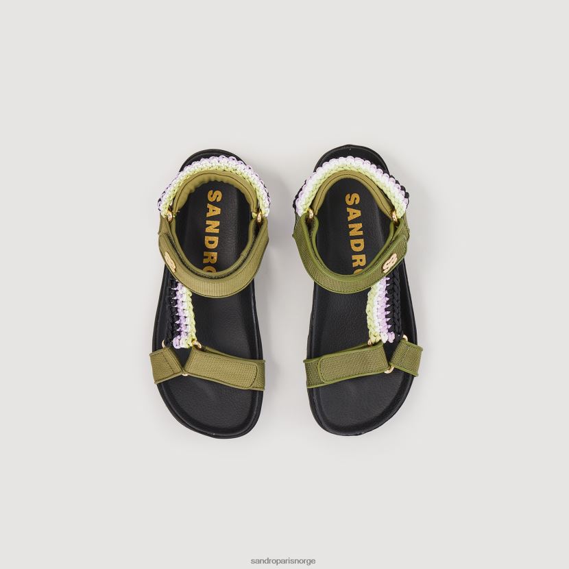kvinner Sandro Paris olivengrønn sandaler med fargerik flette fottøy 6FN4LH486
