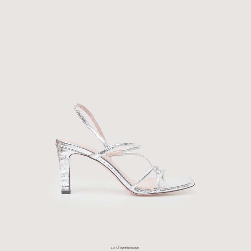 kvinner Sandro Paris sølv sandaler i metallisk skinn fottøy 6FN4LH476