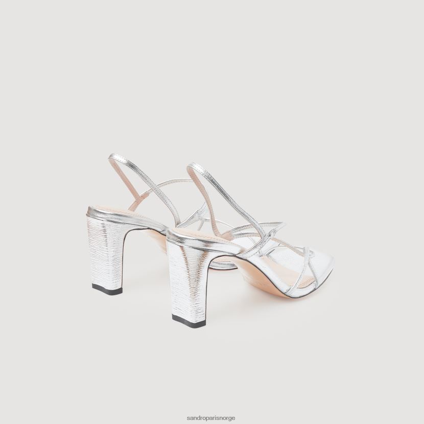 kvinner Sandro Paris sølv sandaler i metallisk skinn fottøy 6FN4LH476