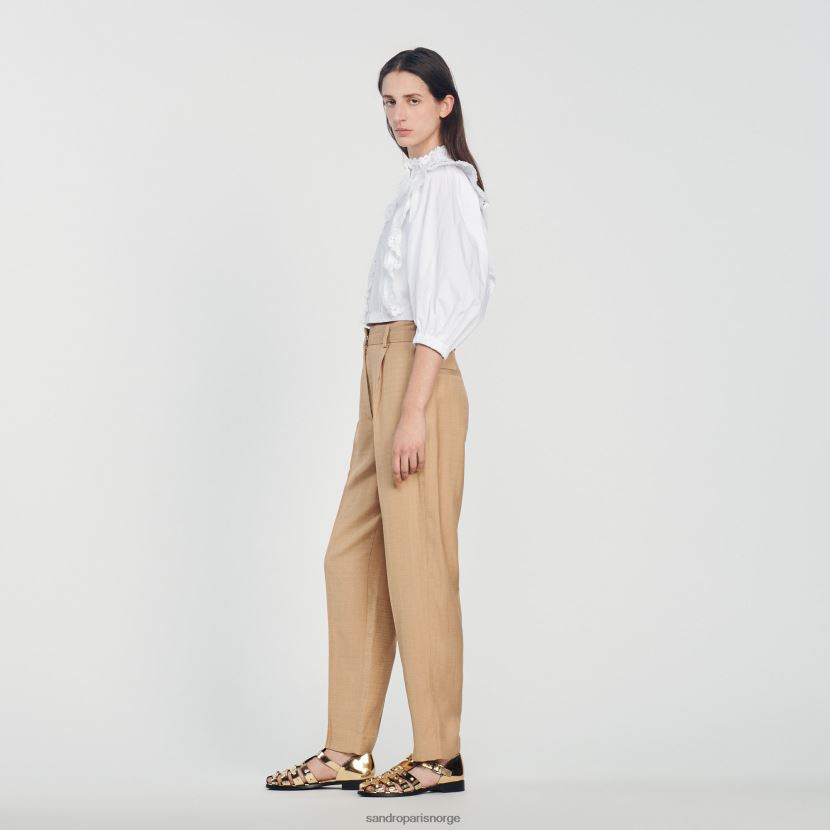 kvinner Sandro Paris beige bukser med vidde ben klær 6FN4LH304