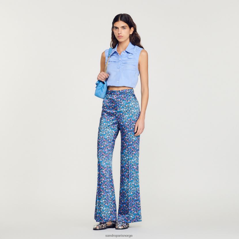 kvinner Sandro Paris blå/lilla blomstrede satengbukser klær 6FN4LH292