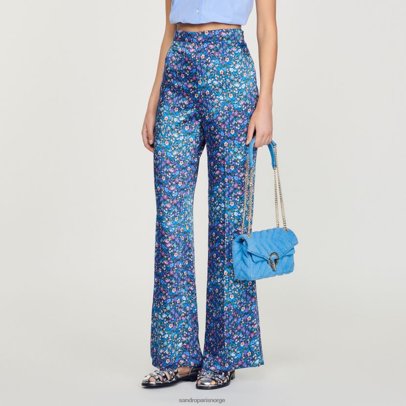 kvinner Sandro Paris blå/lilla blomstrede satengbukser klær 6FN4LH292