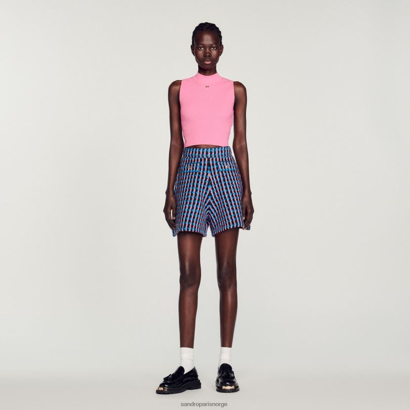 kvinner Sandro Paris blanc/blå tweed shorts klær 6FN4LH447