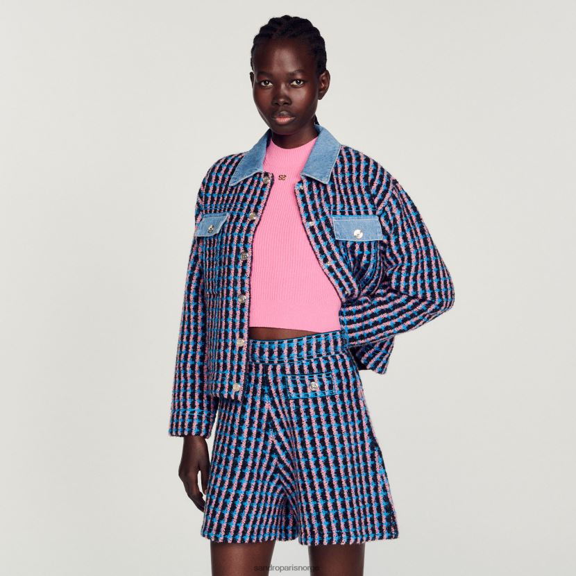 kvinner Sandro Paris blanc/blå tweed shorts klær 6FN4LH447