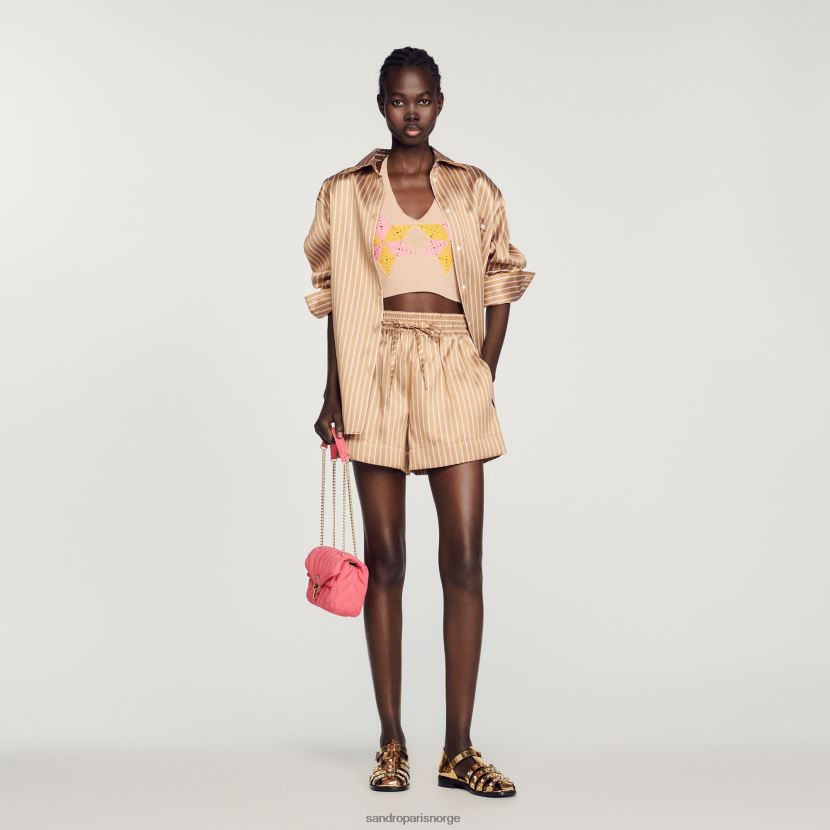 kvinner Sandro Paris bronse/hvit stripete løstsittende shorts klær 6FN4LH233