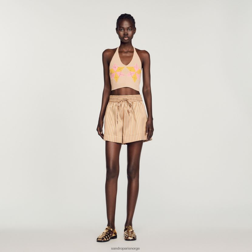 kvinner Sandro Paris bronse/hvit stripete løstsittende shorts klær 6FN4LH233