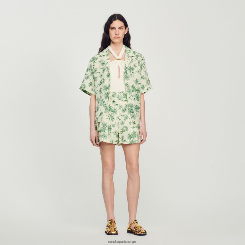 kvinner Sandro Paris ecru - grønn løstsittende palmeshorts klær 6FN4LH345