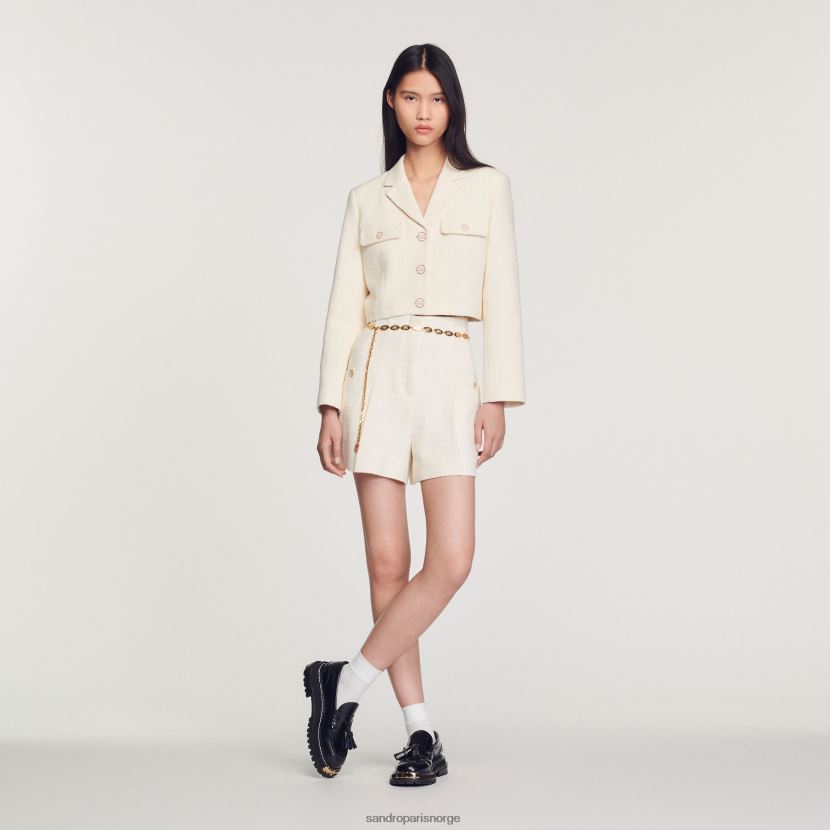 kvinner Sandro Paris ecru shorts med høy midje i tweed klær 6FN4LH148