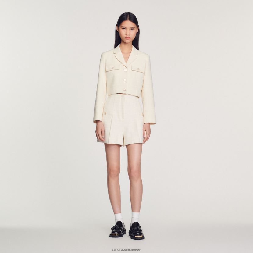 kvinner Sandro Paris ecru shorts med høy midje i tweed klær 6FN4LH148