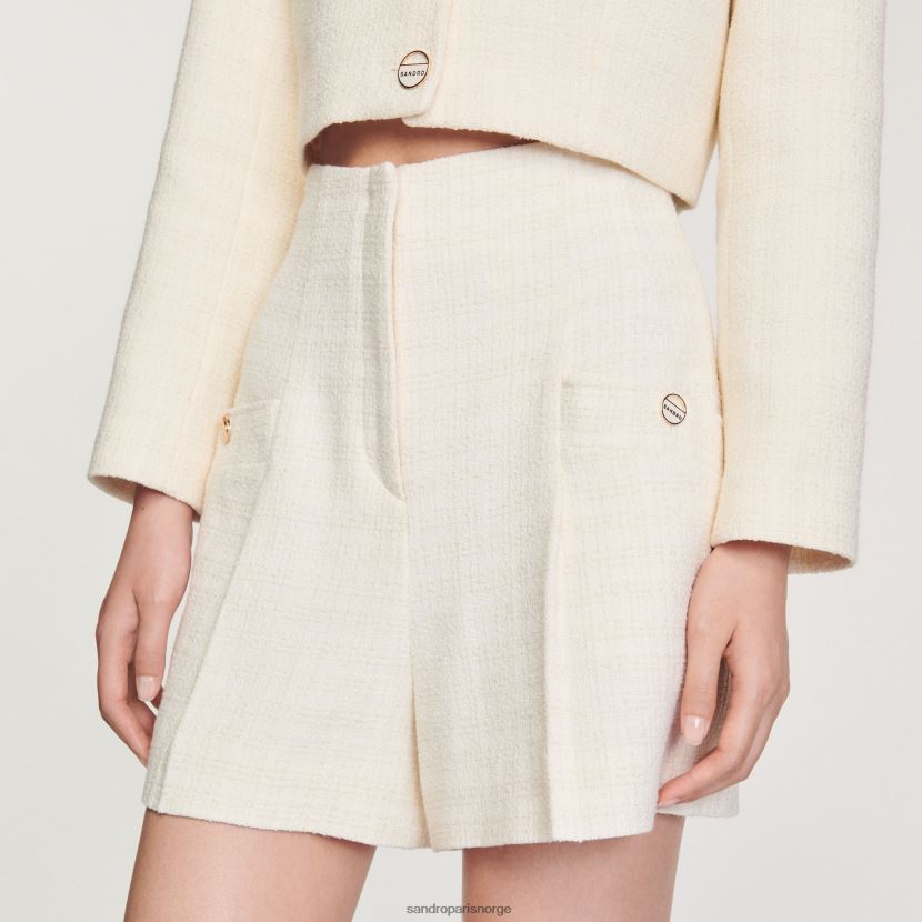 kvinner Sandro Paris ecru shorts med høy midje i tweed klær 6FN4LH148