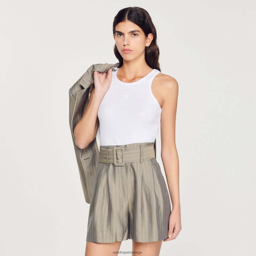 kvinner Sandro Paris olivengrønn stripete shorts klær 6FN4LH230