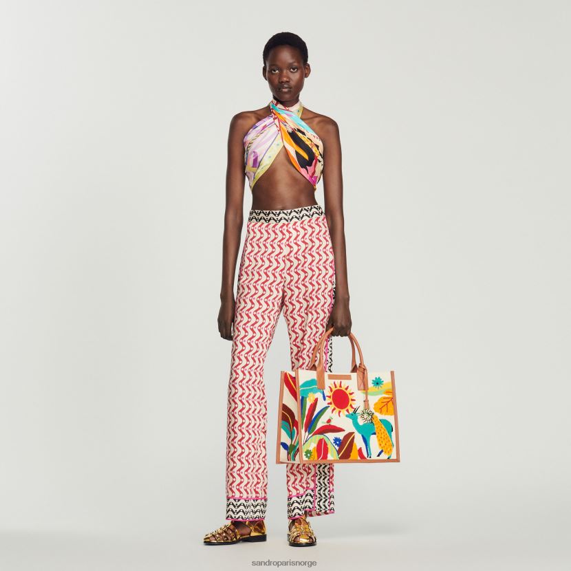 kvinner Sandro Paris rød/ecru flytende bukser med stjernetrykk klær 6FN4LH460