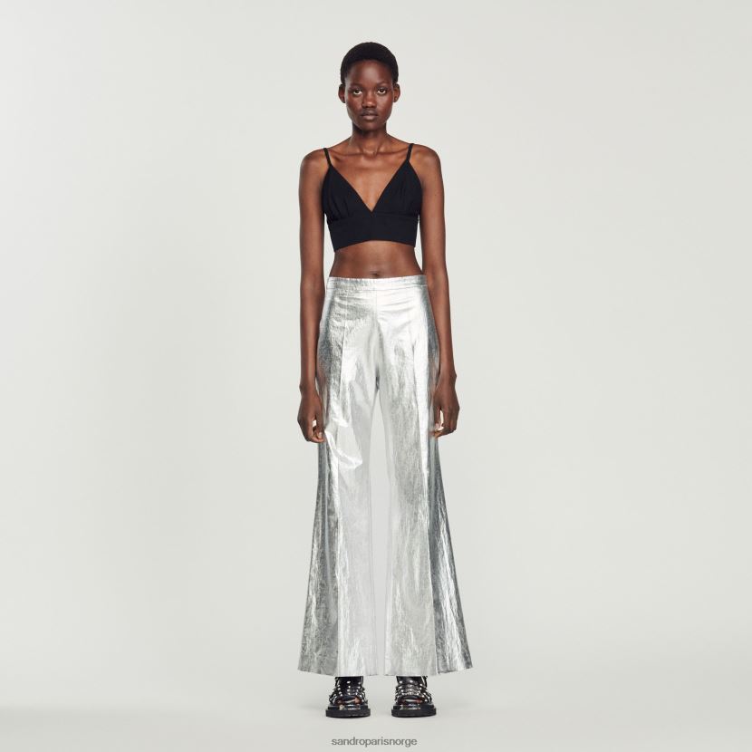 kvinner Sandro Paris sølv bukser med metallisk belegg klær 6FN4LH98