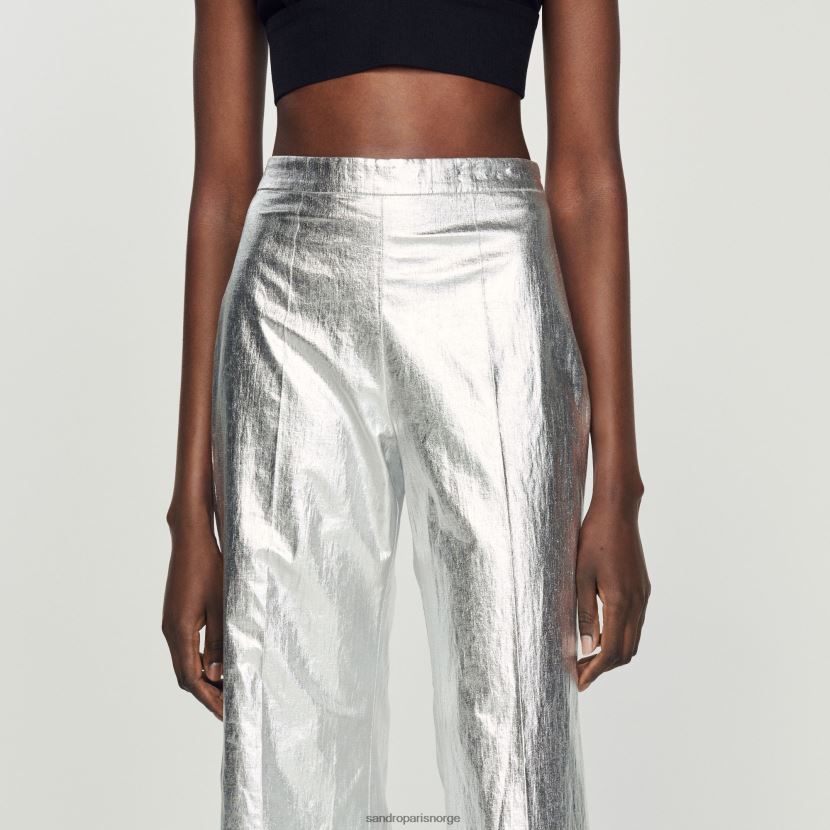 kvinner Sandro Paris sølv bukser med metallisk belegg klær 6FN4LH98