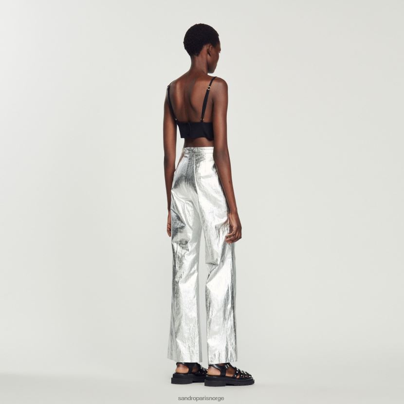 kvinner Sandro Paris sølv bukser med metallisk belegg klær 6FN4LH98