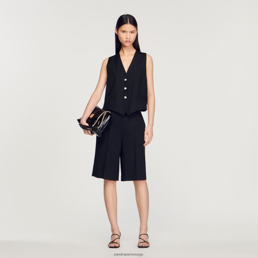 kvinner Sandro Paris svart bermudashorts med rett ben klær 6FN4LH226