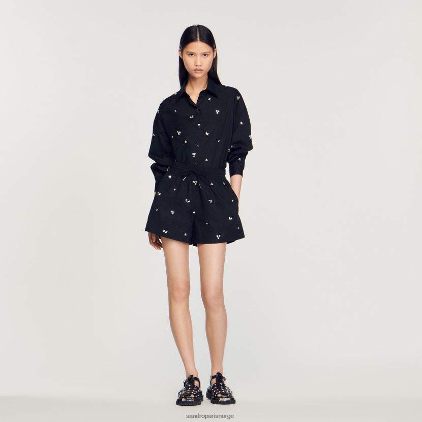 kvinner Sandro Paris svart håndbroderte pyntede shorts klær 6FN4LH236