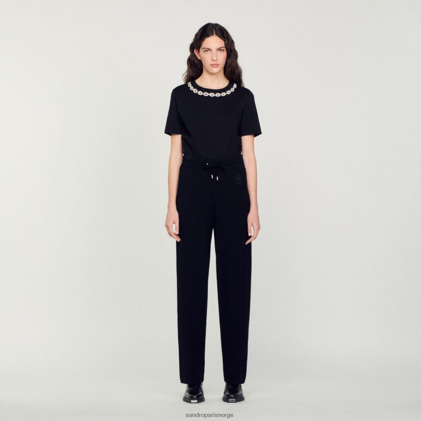 kvinner Sandro Paris svart strikkede bukser med rett ben klær 6FN4LH145