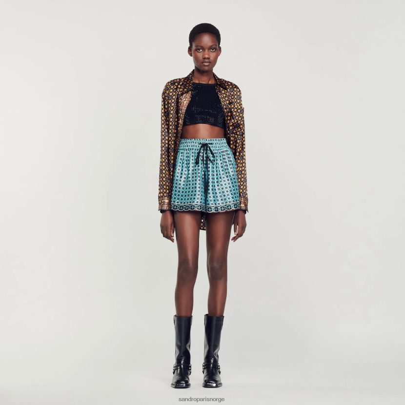 kvinner Sandro Paris turkis/brun shorts med flytende trykk klær 6FN4LH68