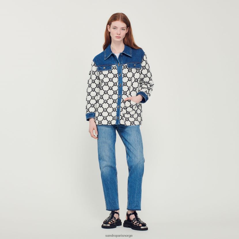 kvinner Sandro Paris blå/hvit strikk og denim coatigan klær 6FN4LH294