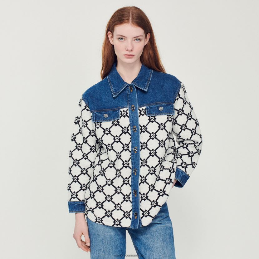 kvinner Sandro Paris blå/hvit strikk og denim coatigan klær 6FN4LH294