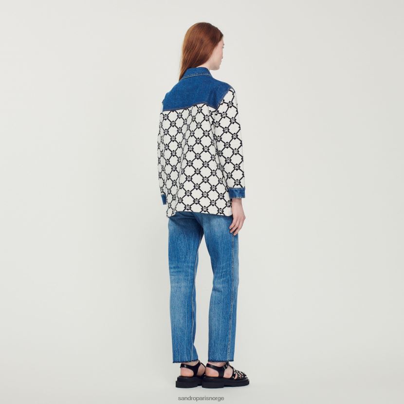 kvinner Sandro Paris blå/hvit strikk og denim coatigan klær 6FN4LH294