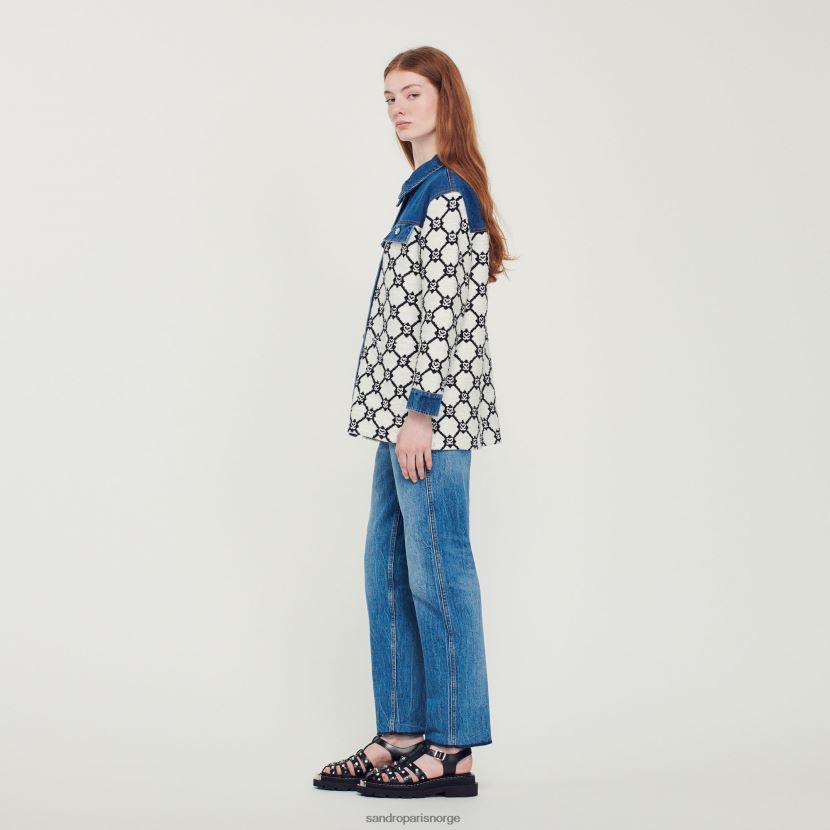 kvinner Sandro Paris blå/hvit strikk og denim coatigan klær 6FN4LH294
