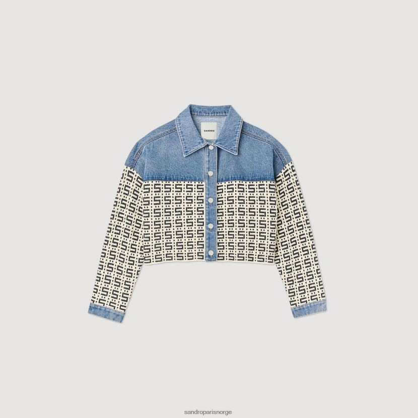 kvinner Sandro Paris blå jeans cropped denim coatigan klær 6FN4LH105