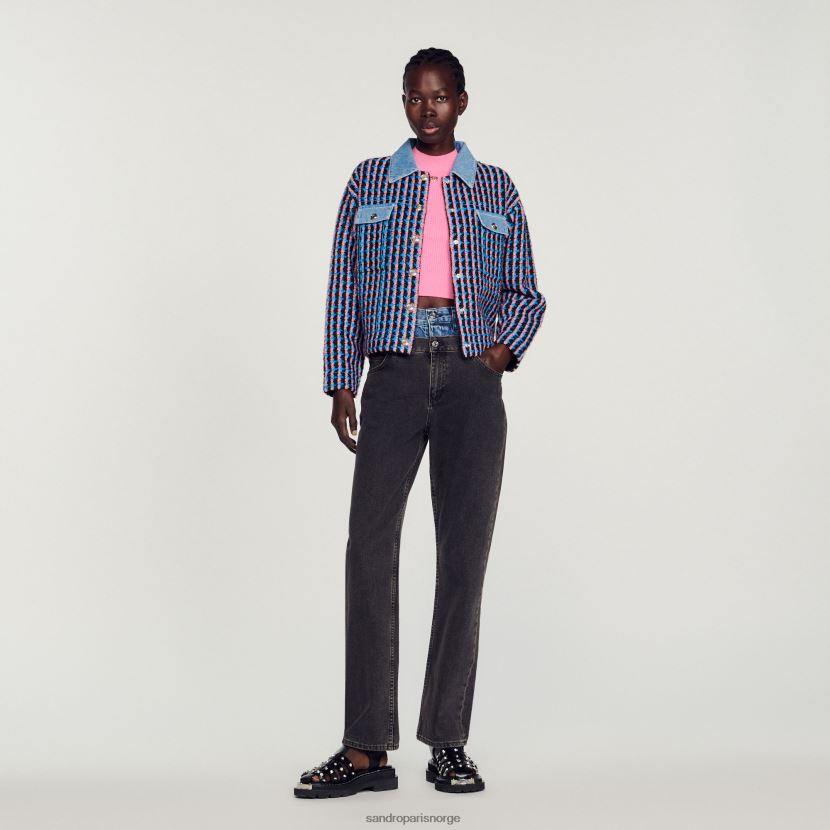 kvinner Sandro Paris blanc/blå tweed coatigan klær 6FN4LH419