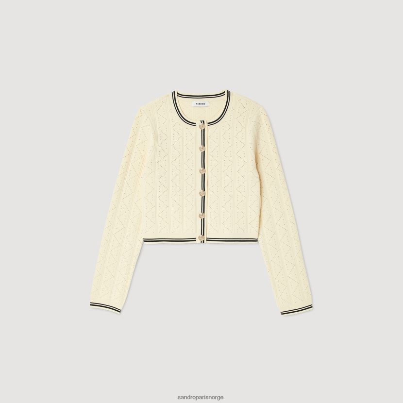 kvinner Sandro Paris ecru cropped pointelle strikket cardigan klær 6FN4LH4