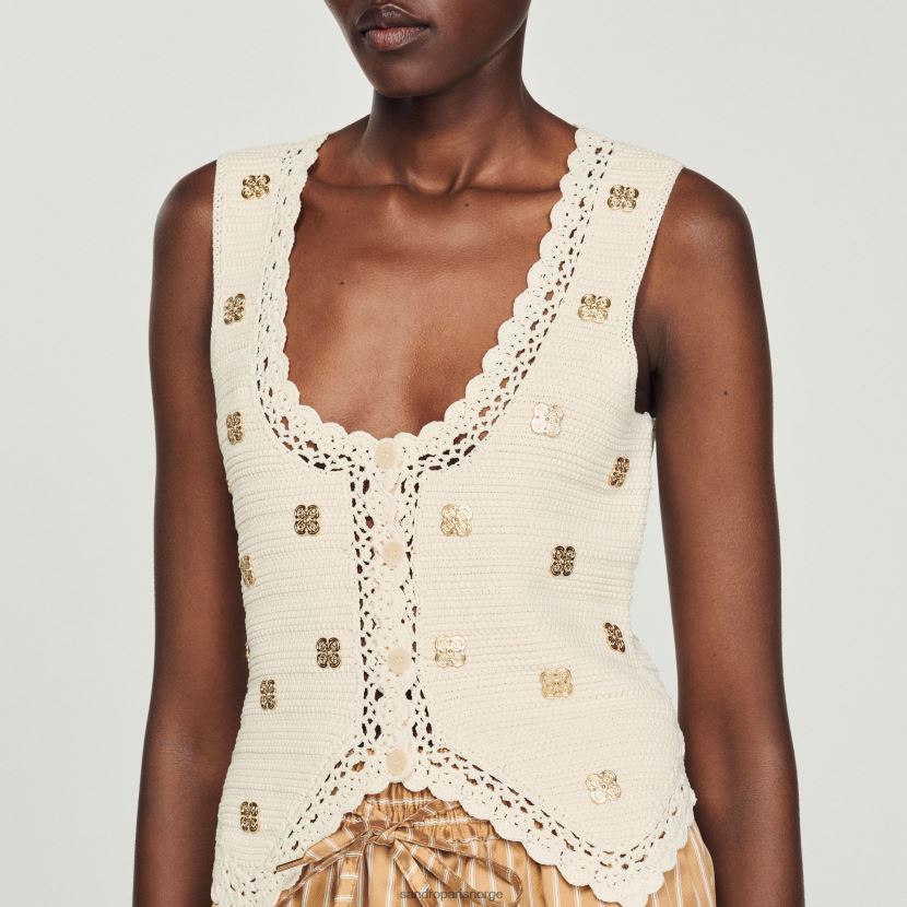 kvinner Sandro Paris ecru heklet topp klær 6FN4LH132