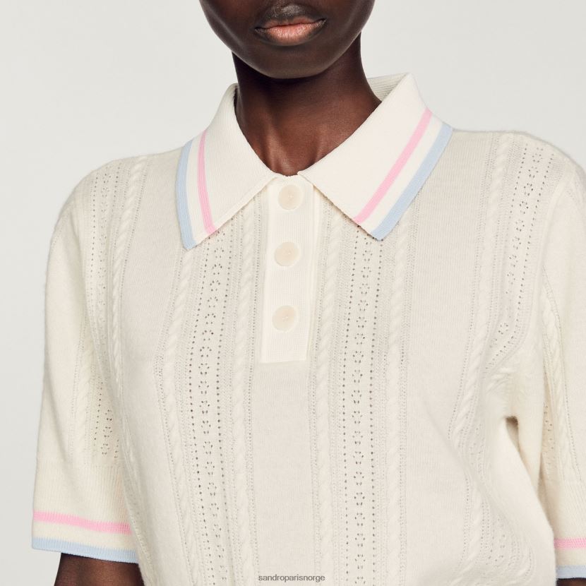 kvinner Sandro Paris ecru strikket polo genser klær 6FN4LH330