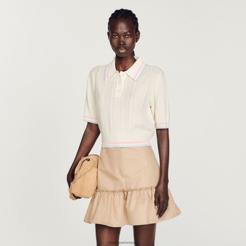 kvinner Sandro Paris ecru strikket polo genser klær 6FN4LH330