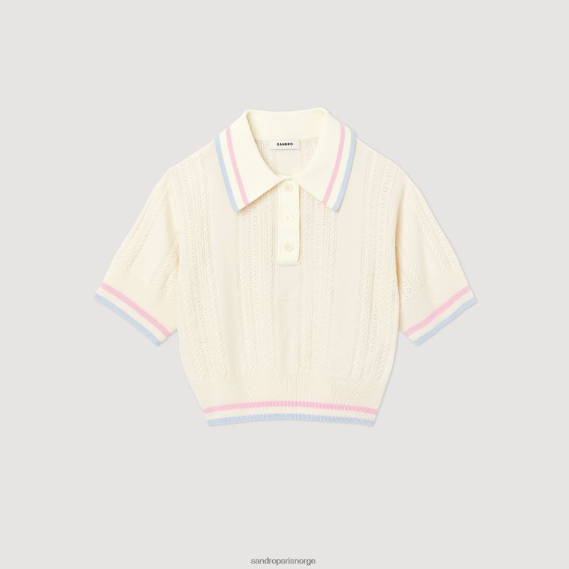 kvinner Sandro Paris ecru strikket polo genser klær 6FN4LH330
