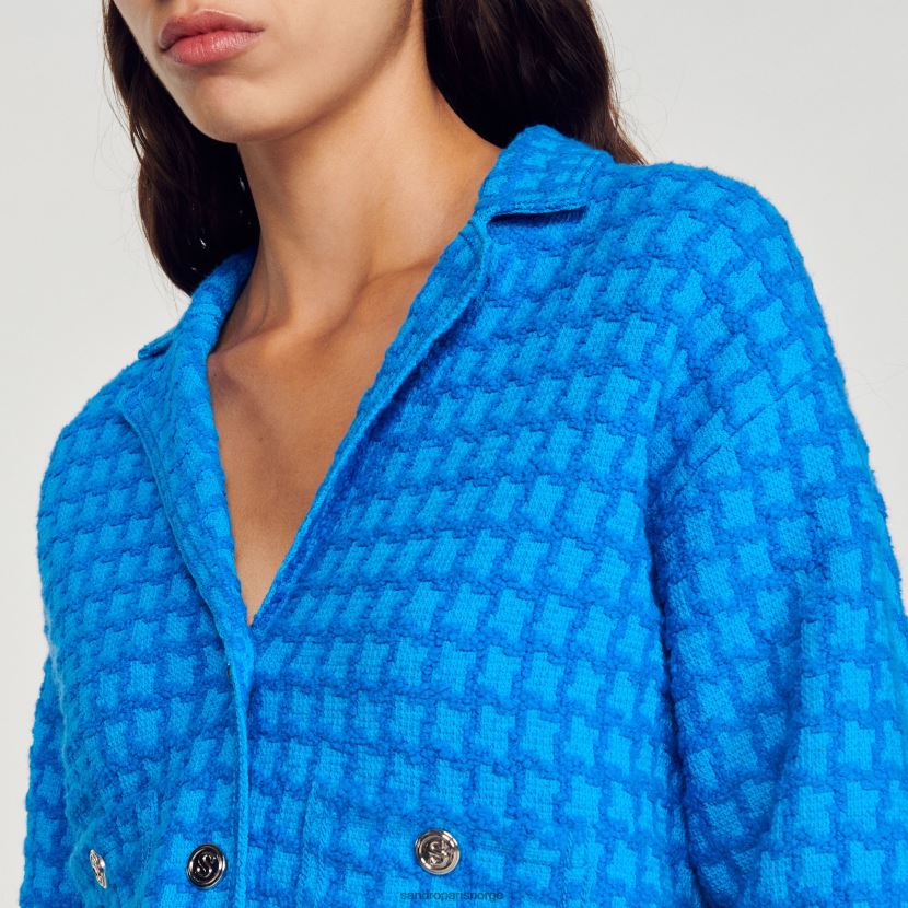 kvinner Sandro Paris elektrisk blå beskåret tweed coatigan klær 6FN4LH343