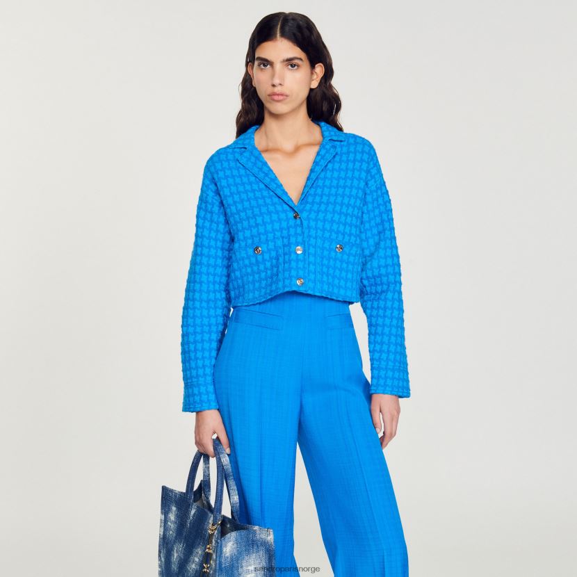 kvinner Sandro Paris elektrisk blå beskåret tweed coatigan klær 6FN4LH343