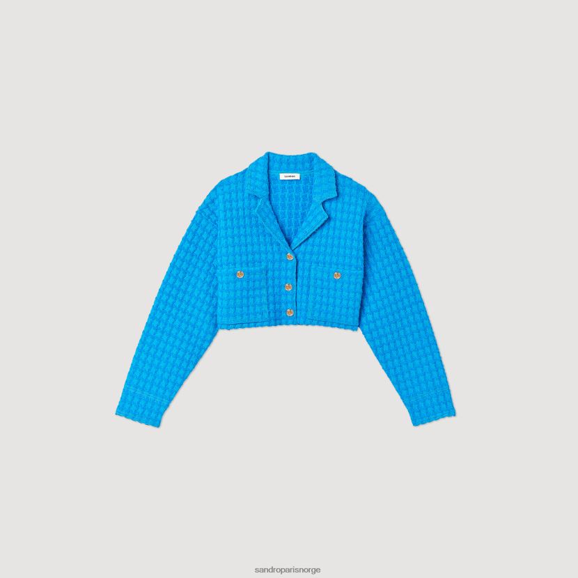 kvinner Sandro Paris elektrisk blå beskåret tweed coatigan klær 6FN4LH343