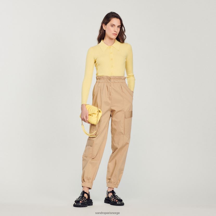 kvinner Sandro Paris gul cropped ribbet cardigan klær 6FN4LH370