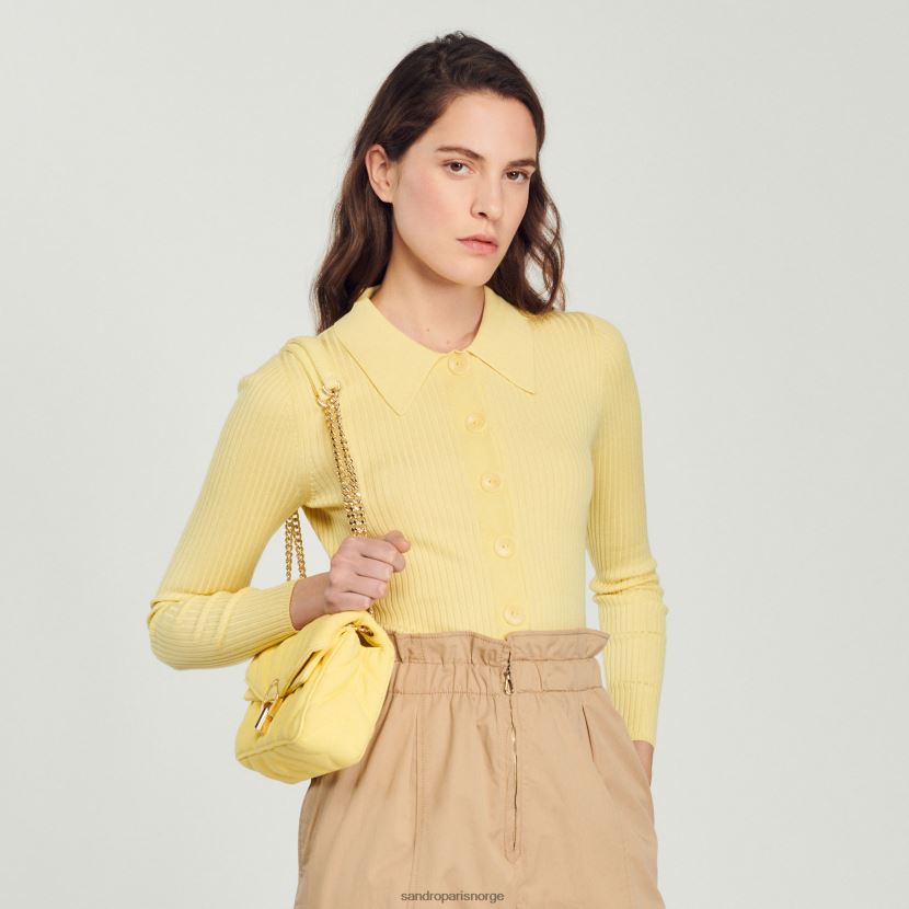 kvinner Sandro Paris gul cropped ribbet cardigan klær 6FN4LH370