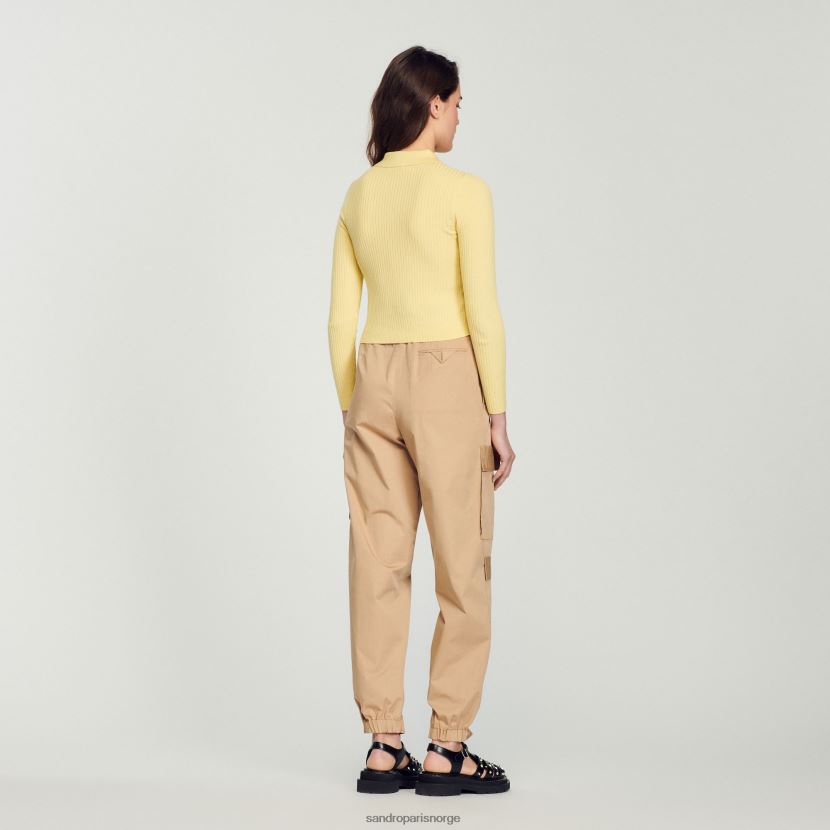 kvinner Sandro Paris gul cropped ribbet cardigan klær 6FN4LH370