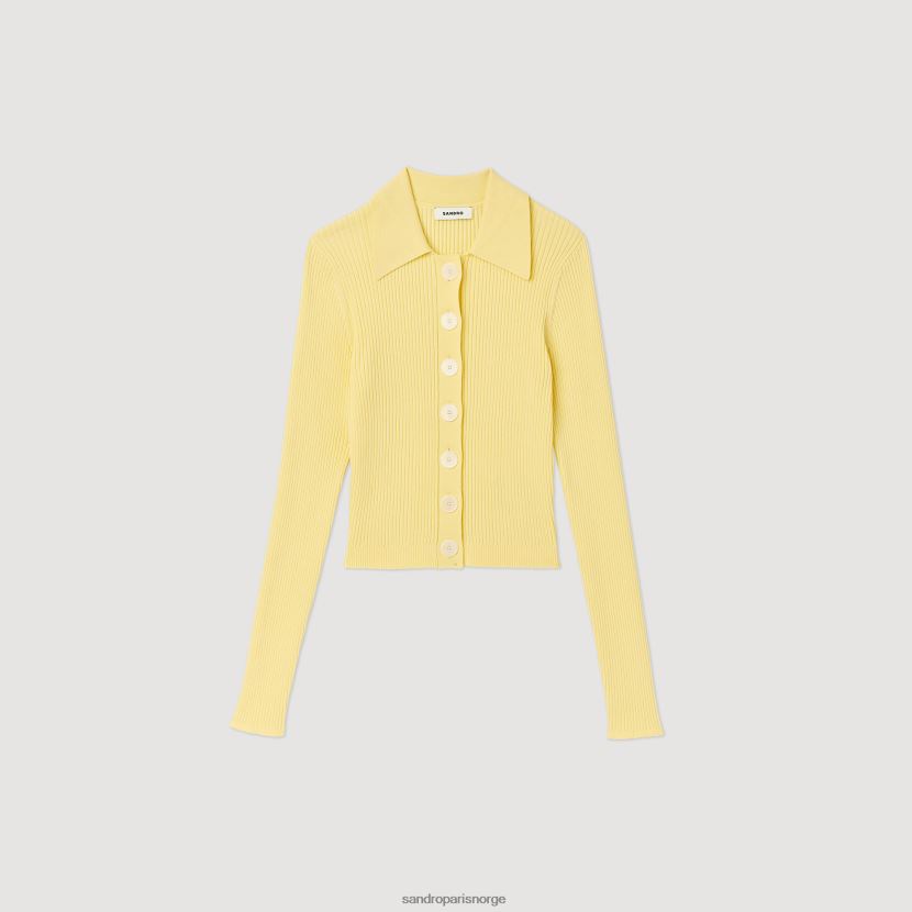 kvinner Sandro Paris gul cropped ribbet cardigan klær 6FN4LH370