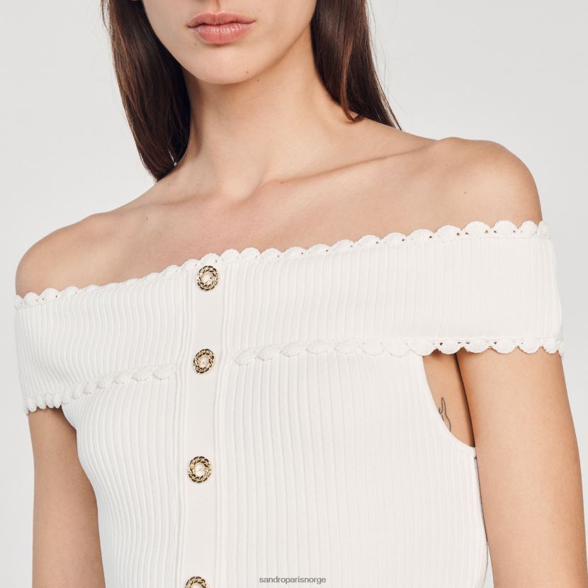 kvinner Sandro Paris hvit cropped strikket topp klær 6FN4LH179