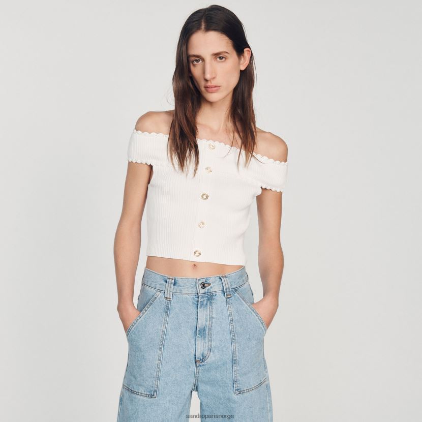 kvinner Sandro Paris hvit cropped strikket topp klær 6FN4LH179