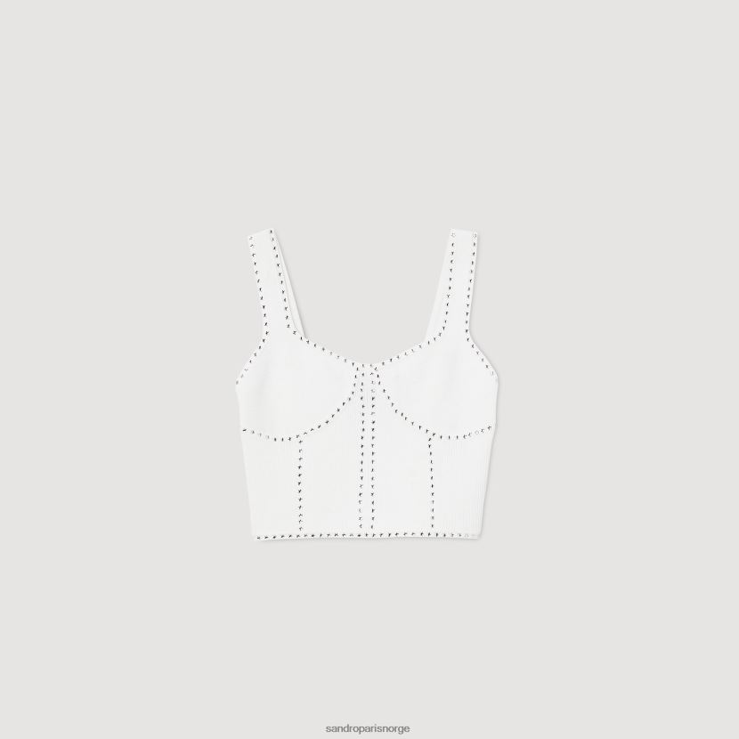 kvinner Sandro Paris hvit rhinestone strikket cropped topp klær 6FN4LH42