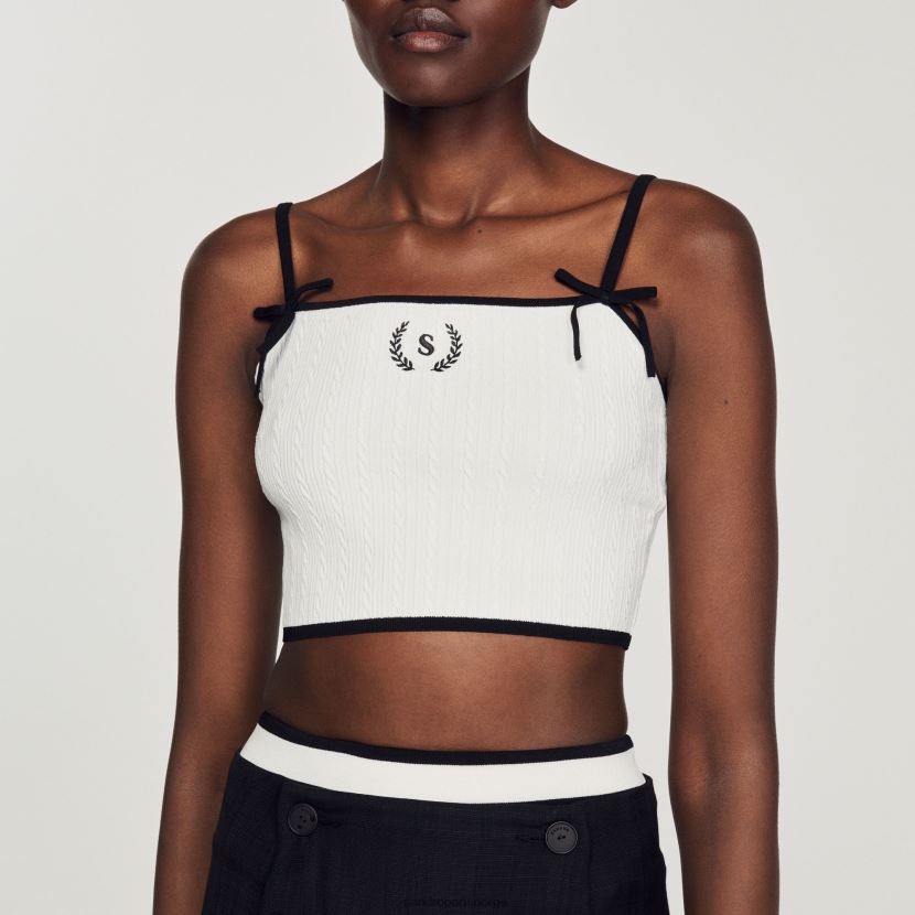 kvinner Sandro Paris hvit strikket crop topp klær 6FN4LH240