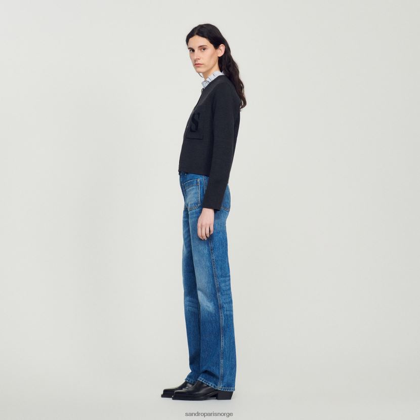 kvinner Sandro Paris koksgrå strikket cardigan med brodert lomme klær 6FN4LH119