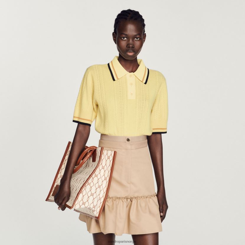 kvinner Sandro Paris lys gul strikket polo genser klær 6FN4LH424